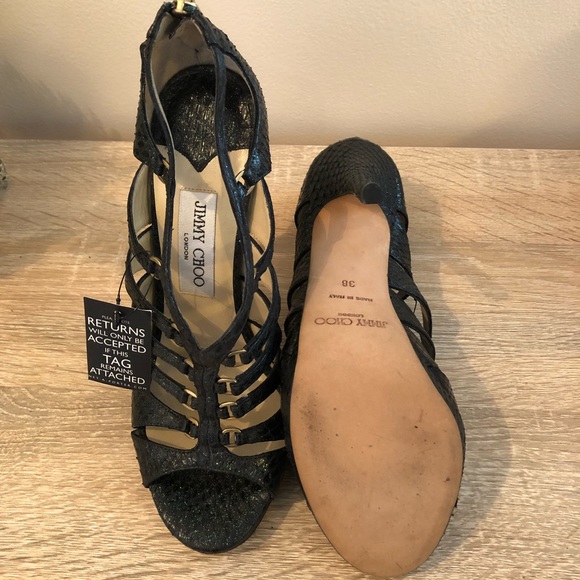 JIMMY CHOO DRAKE WATER SNAKESKIN SANDALS - Picture 7 of 7